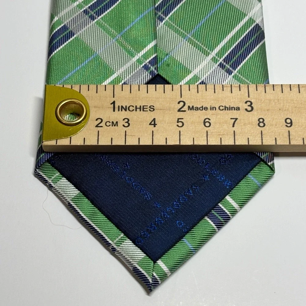 Saddlebred Silk Necktie Mens One Size Green Plaid Classic Formal Tie Preppy
